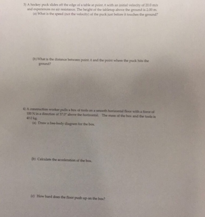 Solved A hockey puck slides off the edge of a table at point