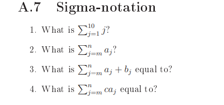 Solved A.7 Sigma-notation 1. What is ∑j=110j ? 2. What is | Chegg.com
