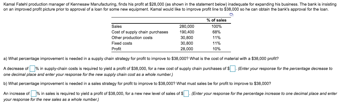 Solved Kamal Fatehl production manager of Kennesaw | Chegg.com