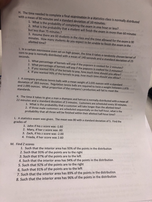 Solved: Worksheet 17 Normal Probability Problems A. The Am... | Chegg.com