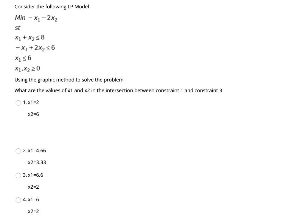 Solved Consider the following LP Model Min - X1-2x2 st X1 + | Chegg.com