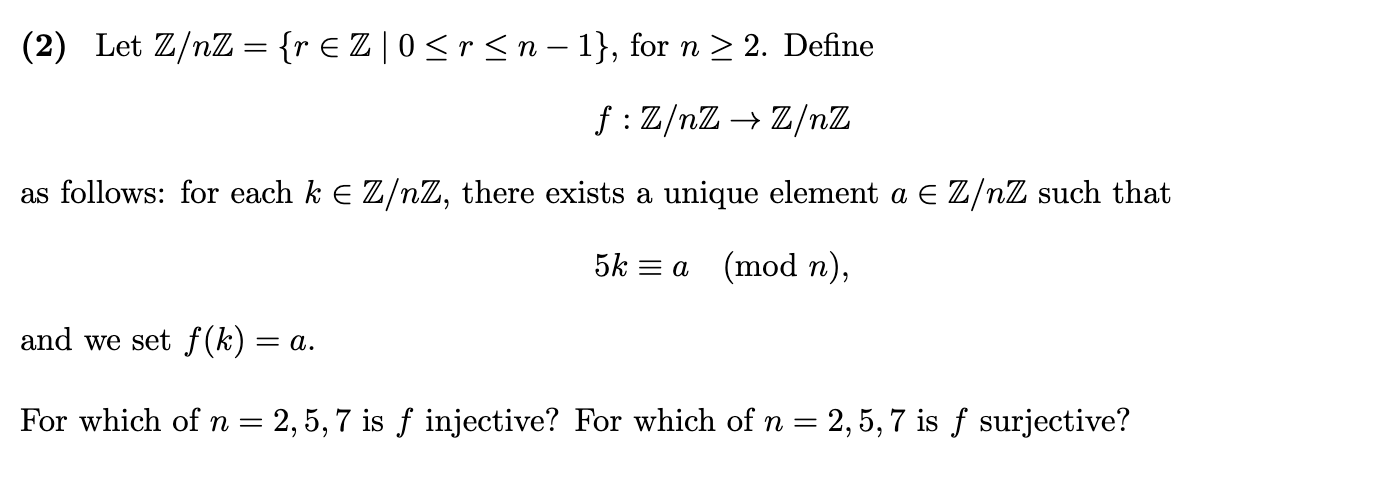 Solved 2 Let Z Nz {r∈z∣0≤r≤n−1} For N≥2 Define