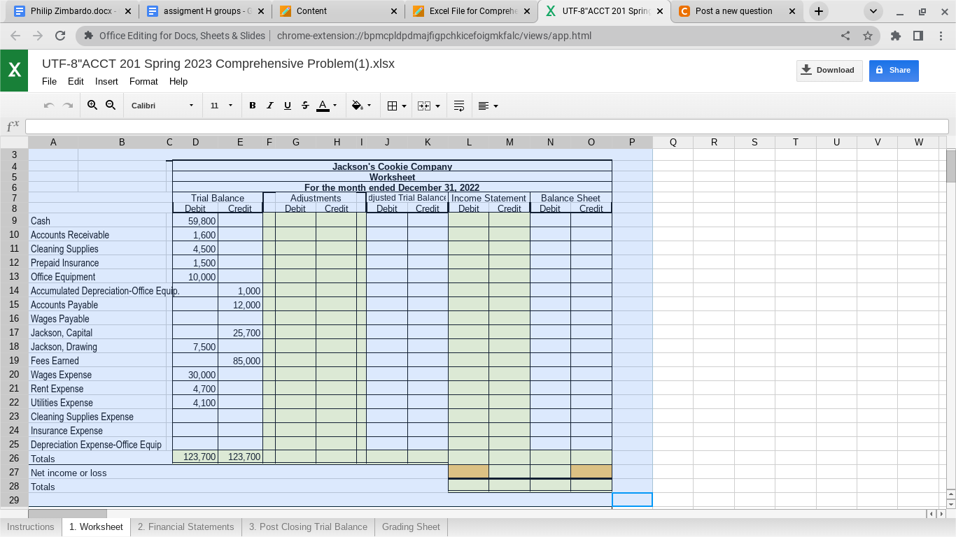 Record the adjustments in the adjustments columns on