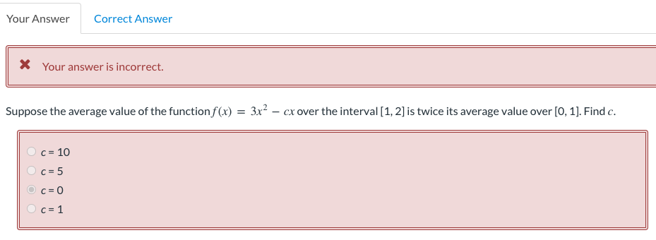 Solved 火 Your answer is incorrect. Suppose the average value | Chegg.com