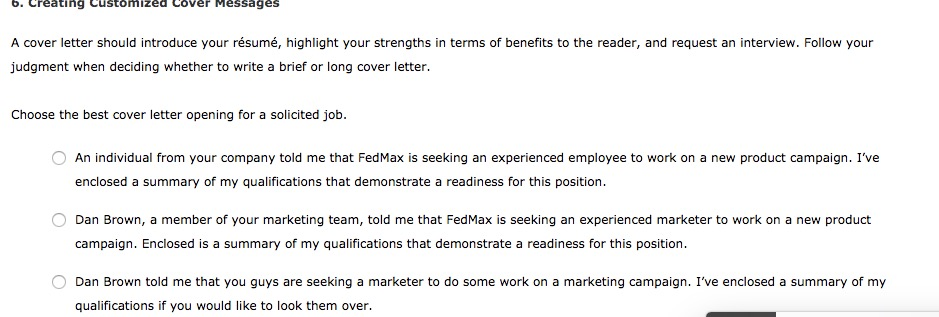choose the best cover letter opening for a solicited job