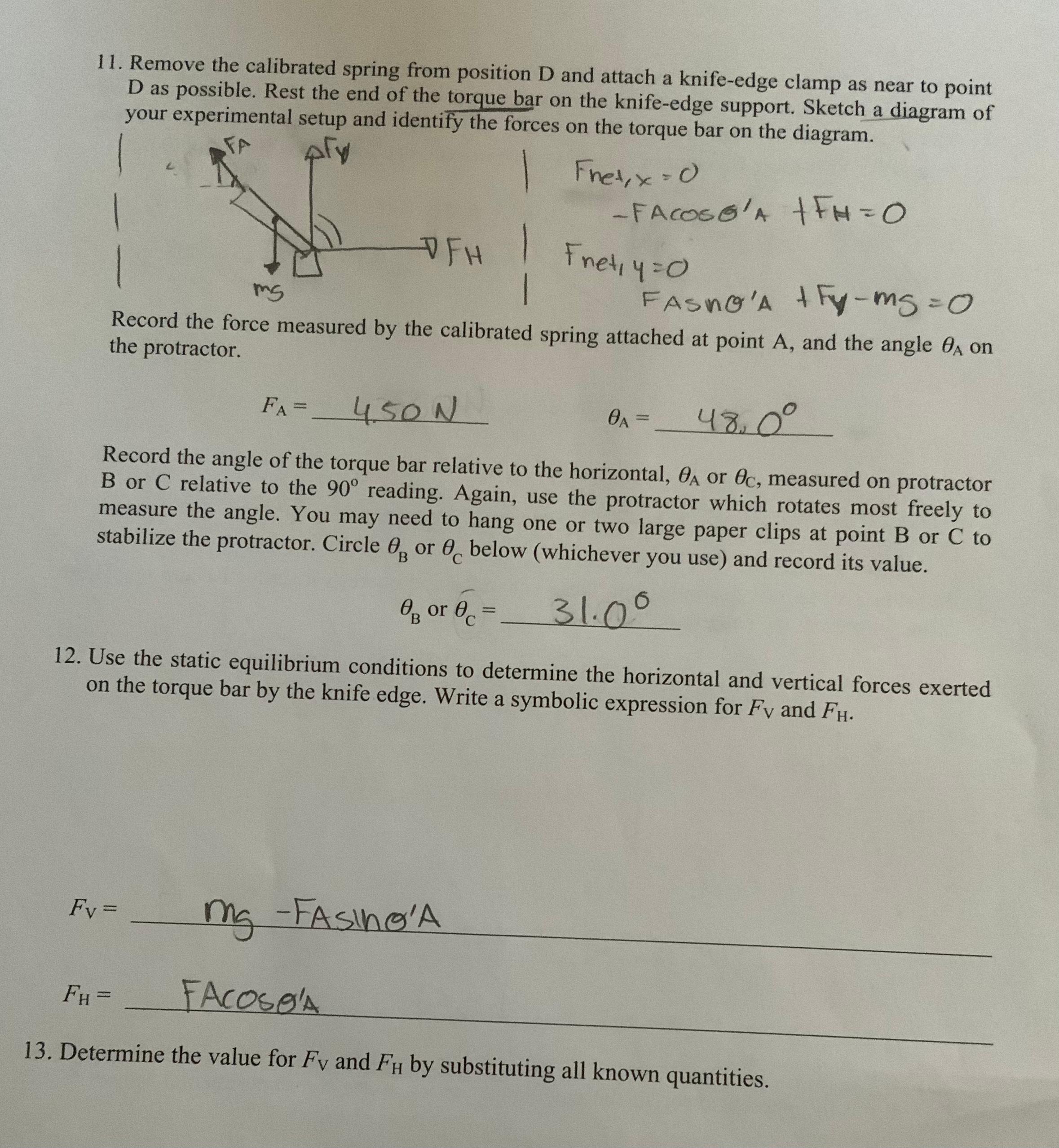 Solved 11. Remove the calibrated spring from position D and | Chegg.com