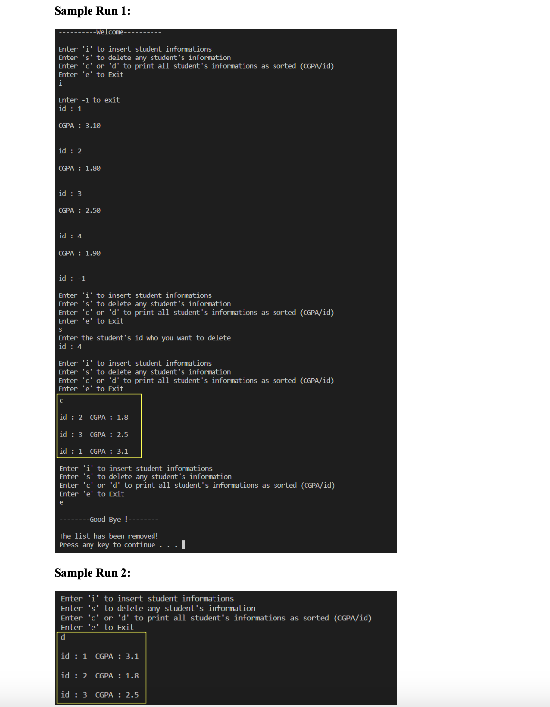 Solved Problem: You are requested to prepare a program which | Chegg.com