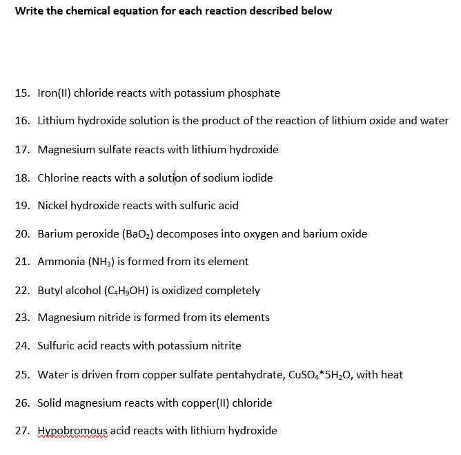 Chemical Equation For Lithium Chloride And Water / Chemistry Chemical