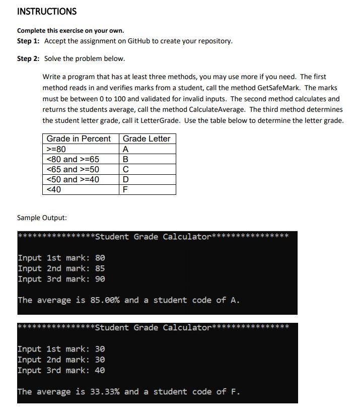 Solved Write a c# program that has at least three methods | Chegg.com
