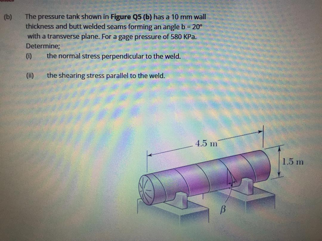 Solved (b) The Pressure Tank Shown In Figure Q5(b) Has A 10 | Chegg.com