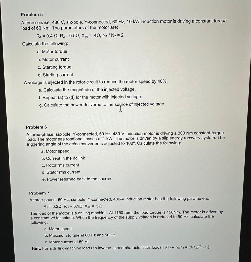 Solved A three-phase, 480 V, six-pole, Y-connected, 60 Hz,10 | Chegg.com