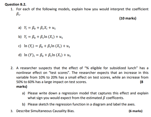 Solved Question B.2. 1. For Each Of The Following Models, | Chegg.com