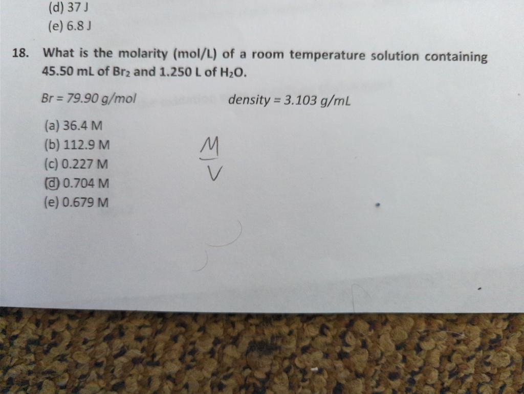Solved 18. What is the molarity ( mol/L) of a room | Chegg.com