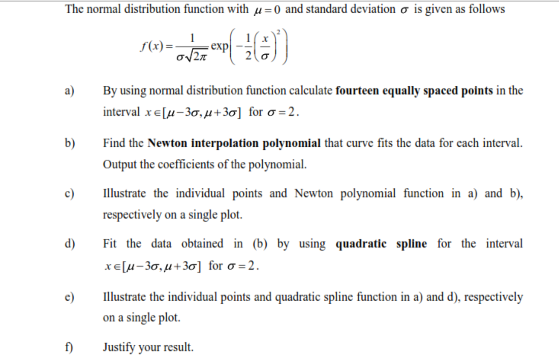 Solved The normal distribution function with u =0) and | Chegg.com