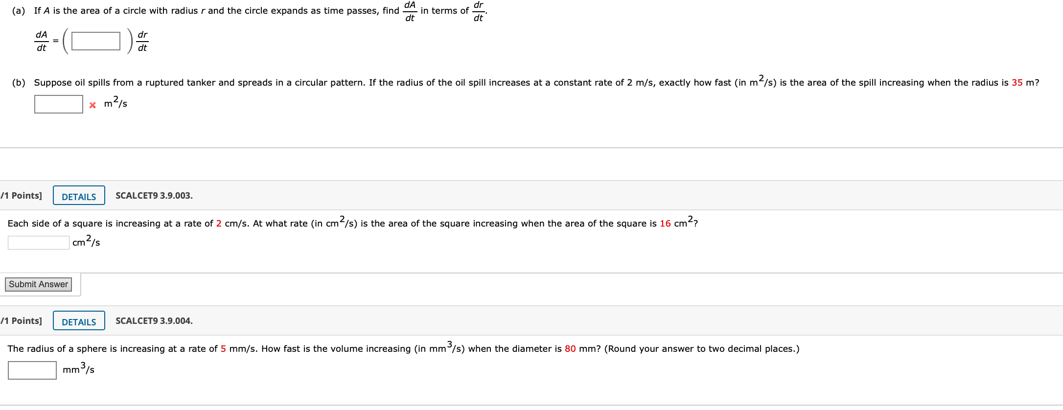 Solved dr in terms of dt (a) If A is the area of a circle | Chegg.com