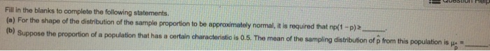 Solved Fill In the blanks to complete the following | Chegg.com