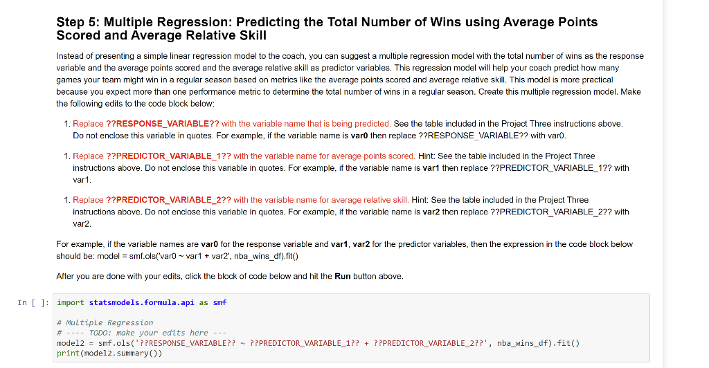 Solved Project Three: Simple Linear Regression and Multiple | Chegg.com
