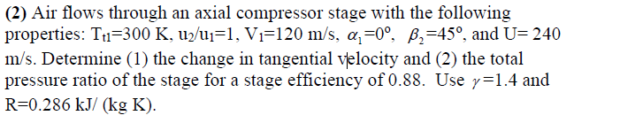 (2) Air flows through an axial compressor stage with | Chegg.com