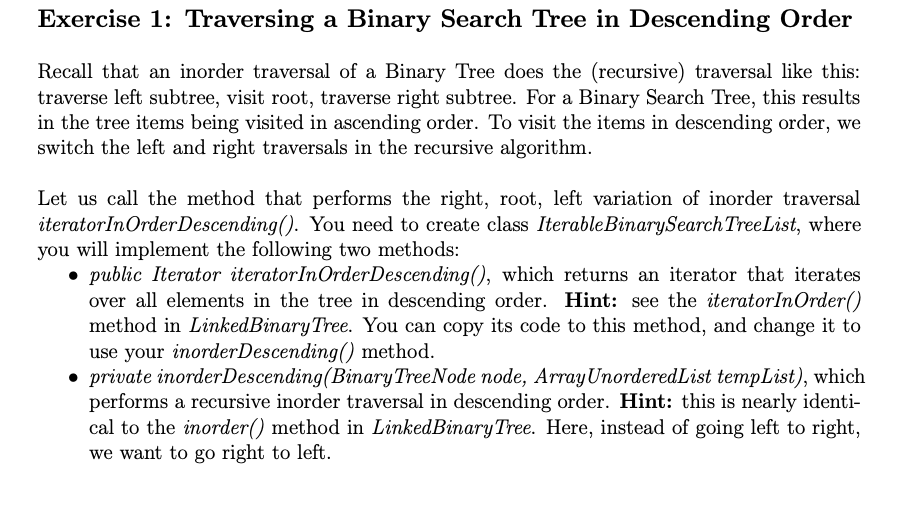 Solved Exercise 1: Traversing a Binary Search Tree in | Chegg.com