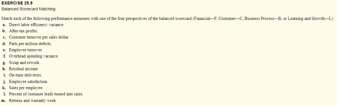 Solved Match each of the following performance measures with | Chegg.com