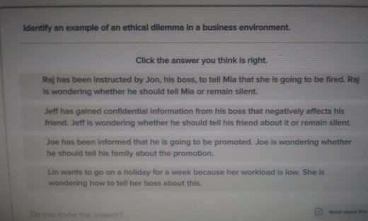 Solved Identify an example of an ethical dilemma in a | Chegg.com