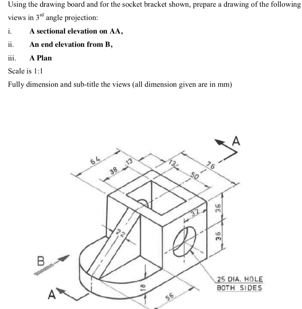 Solved Using the drawing board and for the socket bracket | Chegg.com