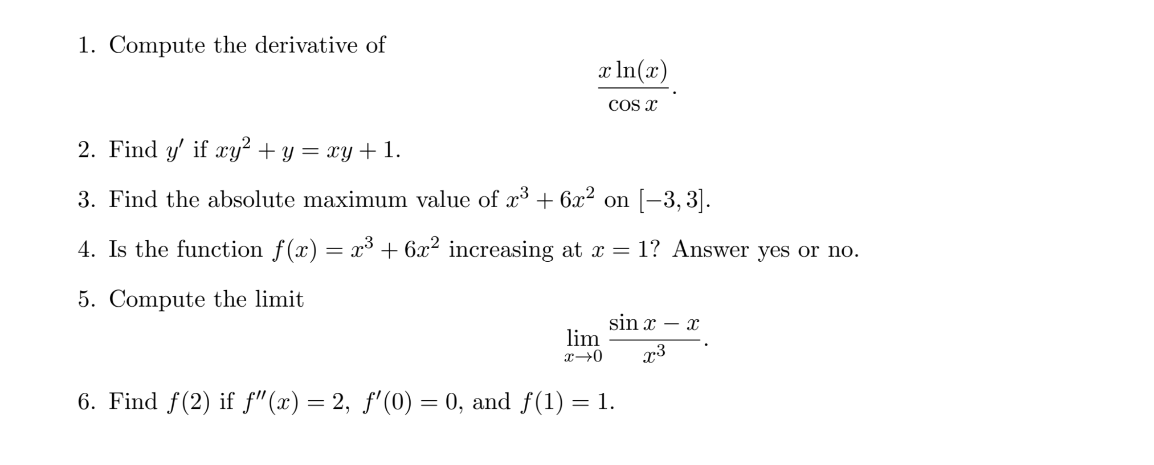 solved-1-compute-the-derivative-of-x-ln-2-cos-x-2-find-y-chegg