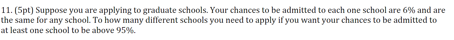 Solved 11. (5pt) Suppose you are applying to graduate | Chegg.com