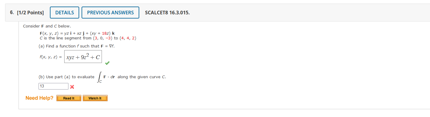 Solved Points] SCALCET8 16.3.015. onsider F and C below. | Chegg.com