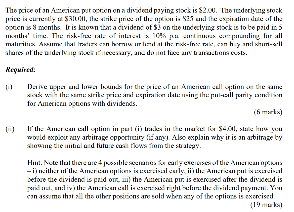 Upper and lower bounds of American Call Option & | Chegg.com