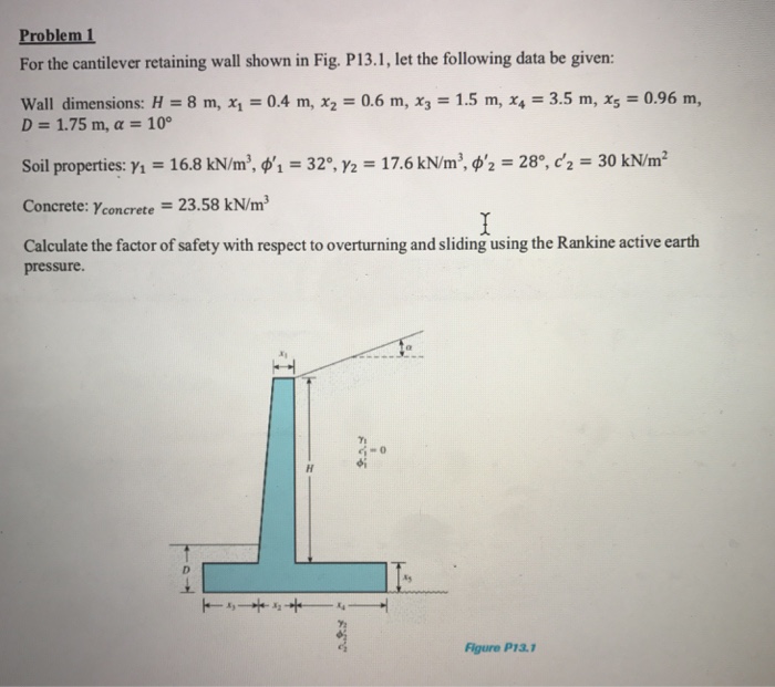 Solved Problem 1 For the cantilever retaining wall shown in | Chegg.com