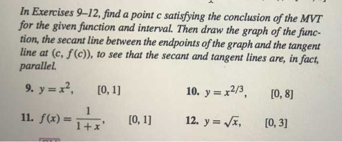 Solved In Exercises 9-12, find a point c satisfying the | Chegg.com