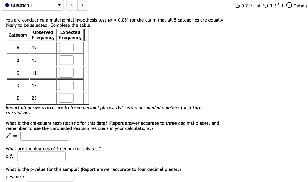 Solved Question 1 > 0.21/1 pt 31 Details You are conducting | Chegg.com