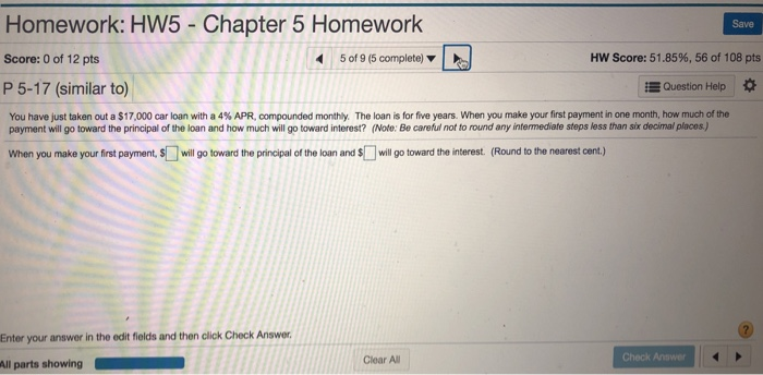 Solved Homework: HW5- Chapter 5 Homework Save 45 of 9 (5 | Chegg.com