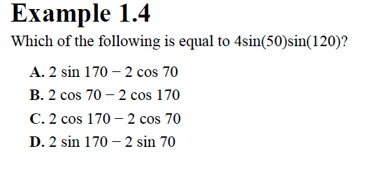 which of the following is equal to sin 120