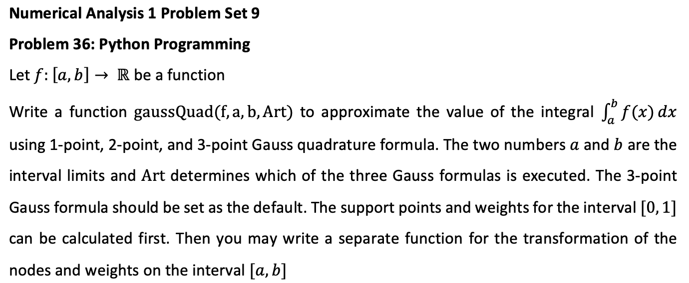 Solved Numerical Analysis 1 Problem Set 9 Problem 36: Python | Chegg.com