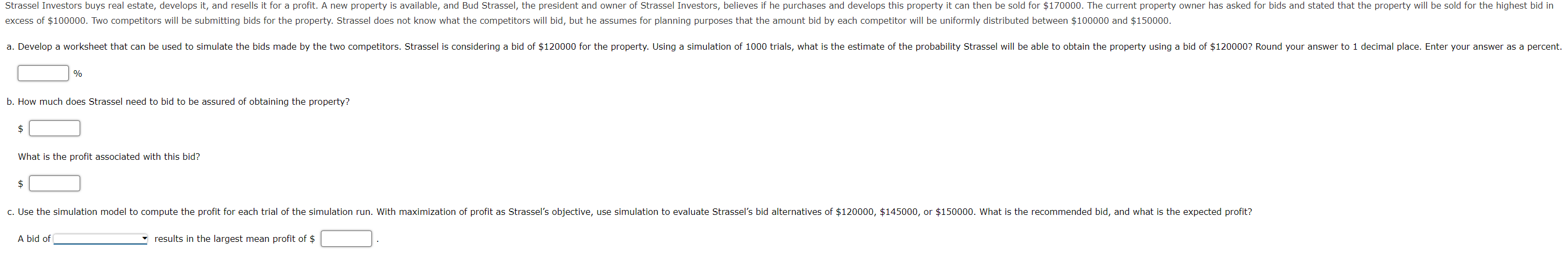 Solved Strassel Investors Buys Real Estate, Develops It, And | Chegg.com