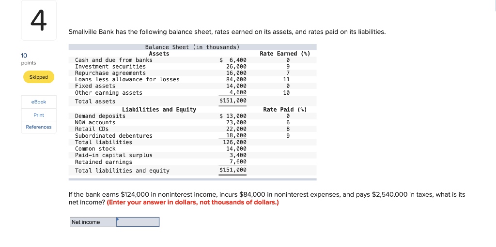 Solved 4 Smallville Bank has the following balance sheet Chegg