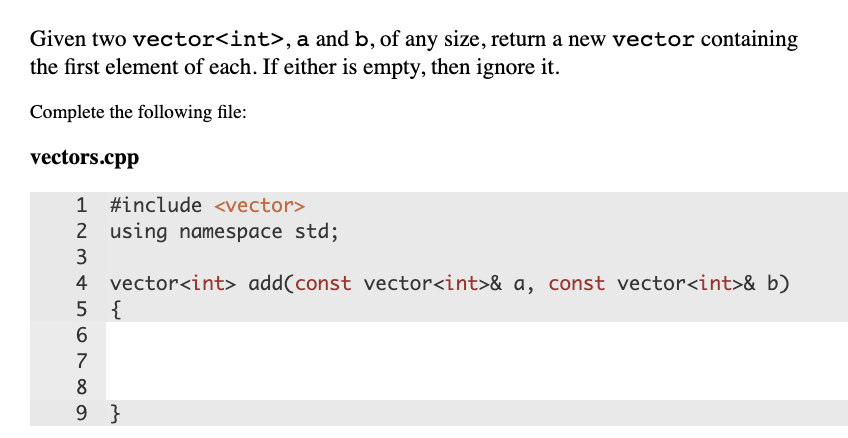 Solved Given Two Vector, A And B, Of Any Size, Return A New | Chegg.com