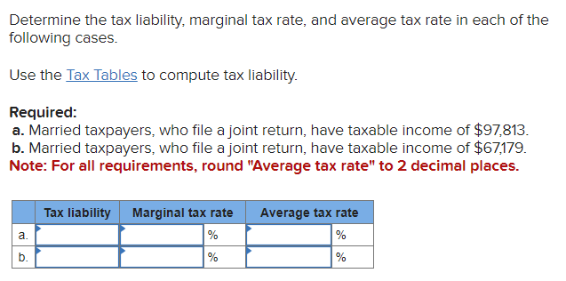 Solved Determine the tax liability, marginal tax rate, and | Chegg.com