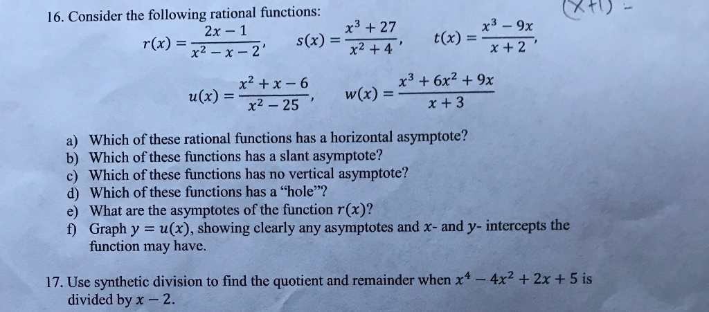 Solved 16 Consider The Following Rational Functions 2x Chegg Com