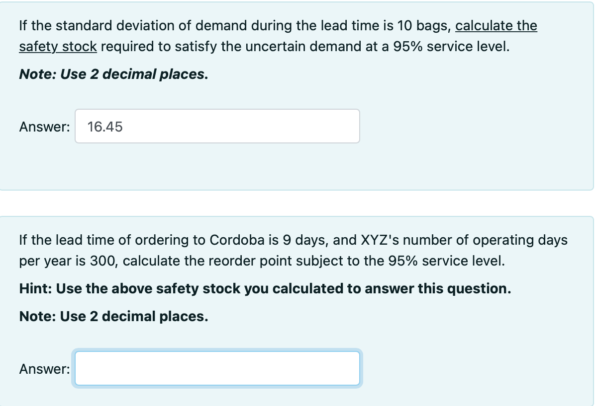 Solved If the standard deviation of demand during the lead | Chegg.com