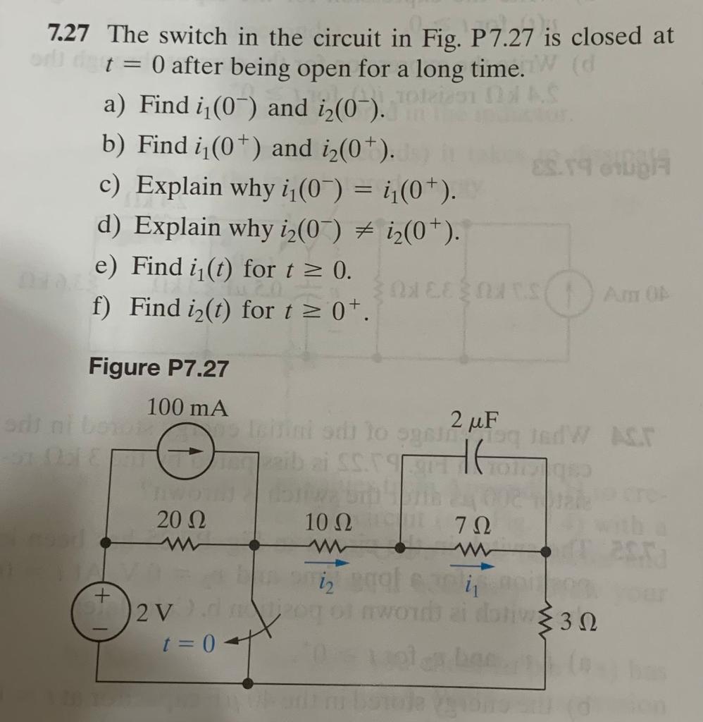 Solved 7.27 The switch in the circuit in Fig. P7.27 is | Chegg.com