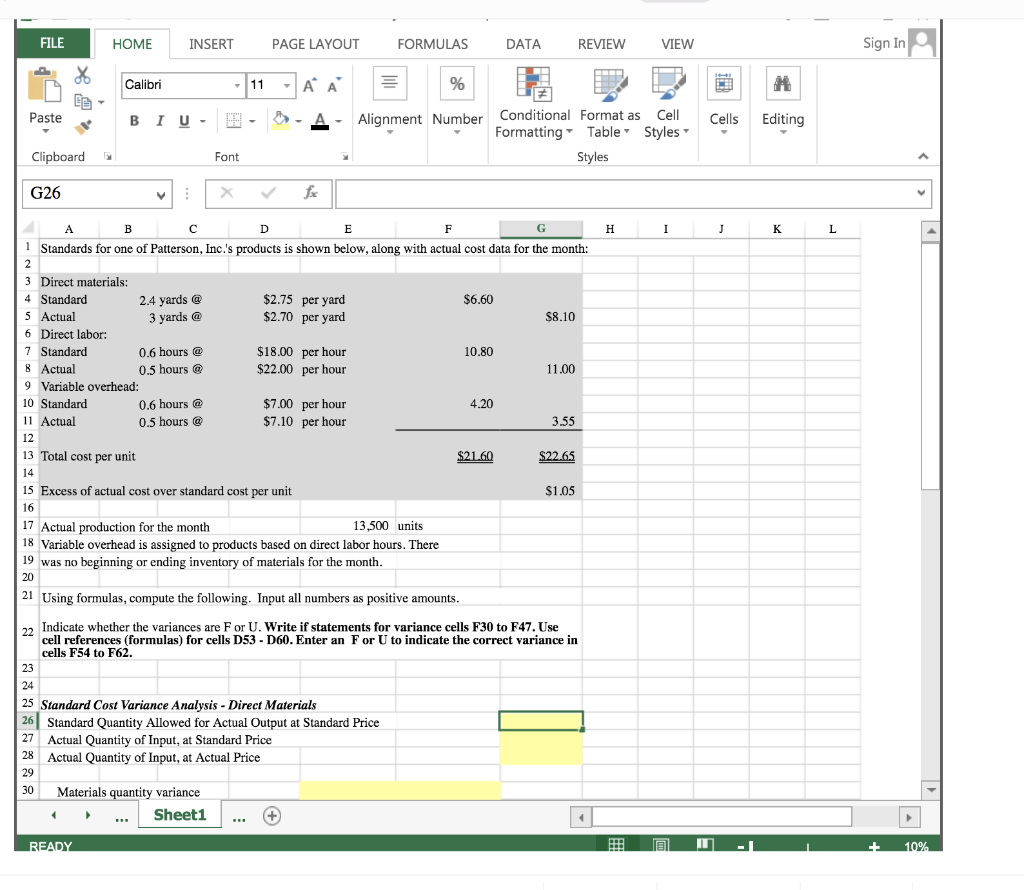 Solved FILE HOME INSERT PAGE LAYOUT FORMULAS DATA REVIEW | Chegg.com