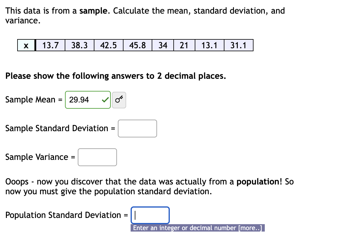 Solved This data is from a sample. Calculate the mean,