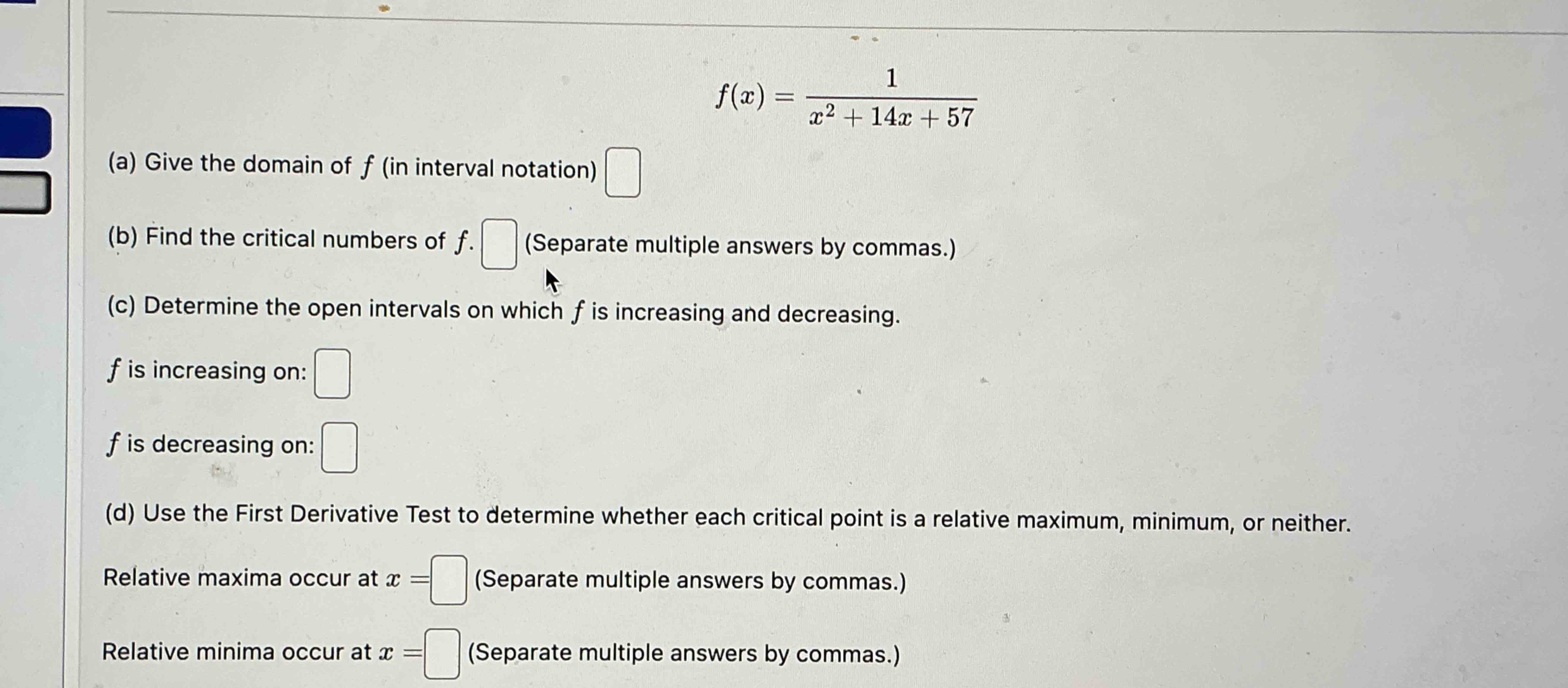 Solved f x frac 1 x 2 14 x 57 a Give The Chegg Solved f x frac 1 x 2 14 x 57 a give the chegg