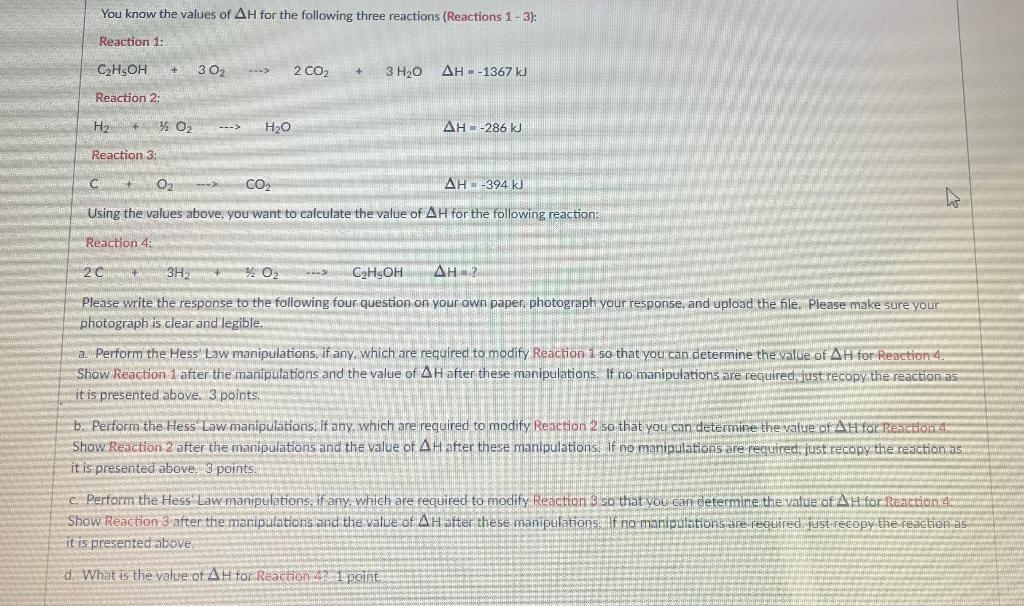 Solved You know the values of AH for the following three | Chegg.com