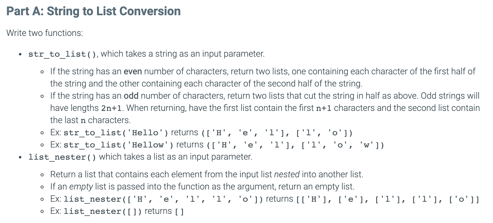 Solved Part A: String to List Conversion Write two | Chegg.com
