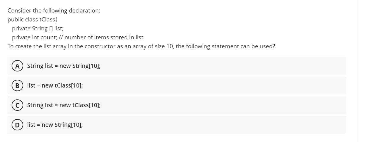 Solved Consider the following declaration: public class | Chegg.com