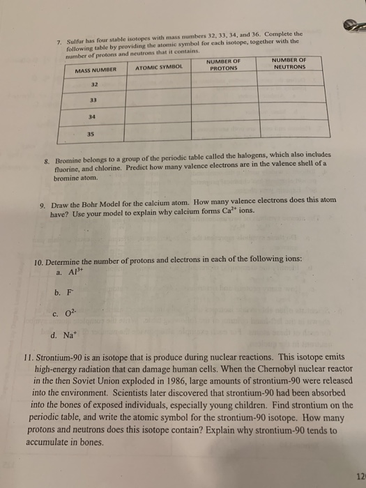 Solved Sulfur has four stable isotopes with mass numbers 32, | Chegg.com